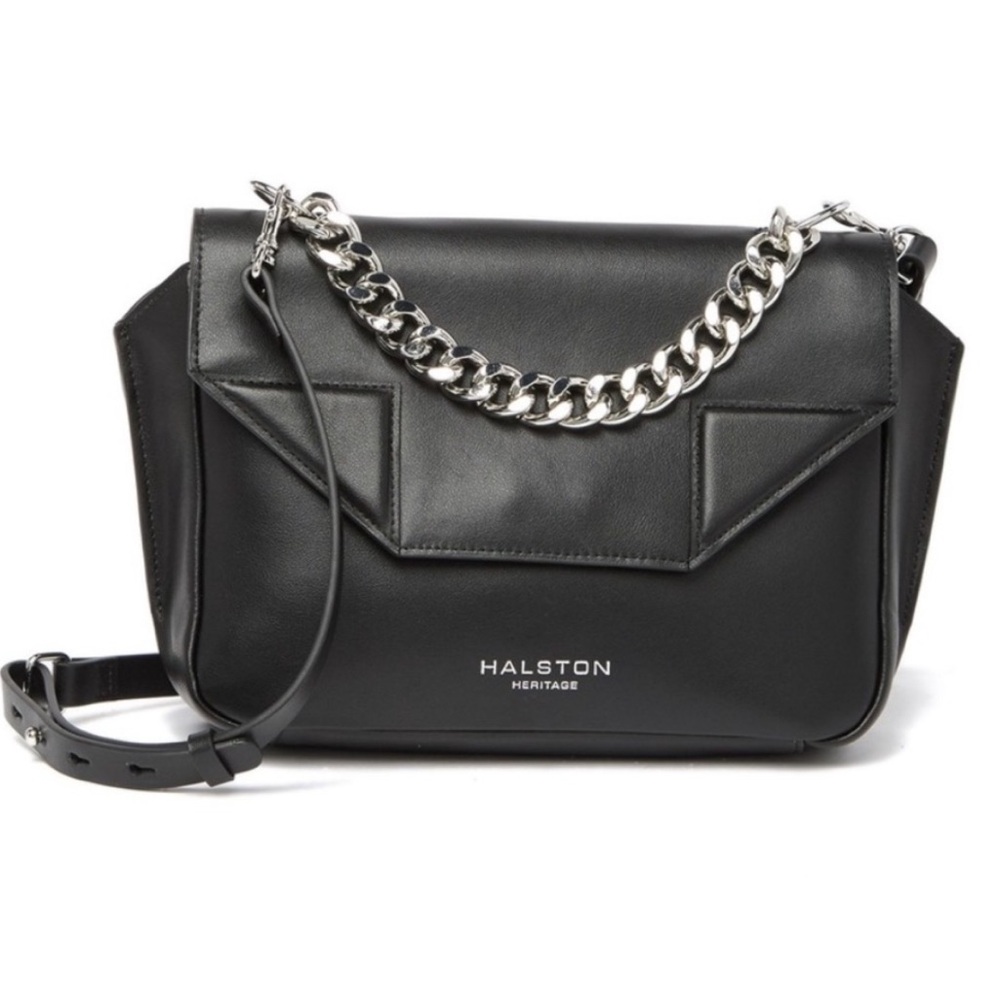 Halston Heritage Black Leather Top Handle Crossbody Bag